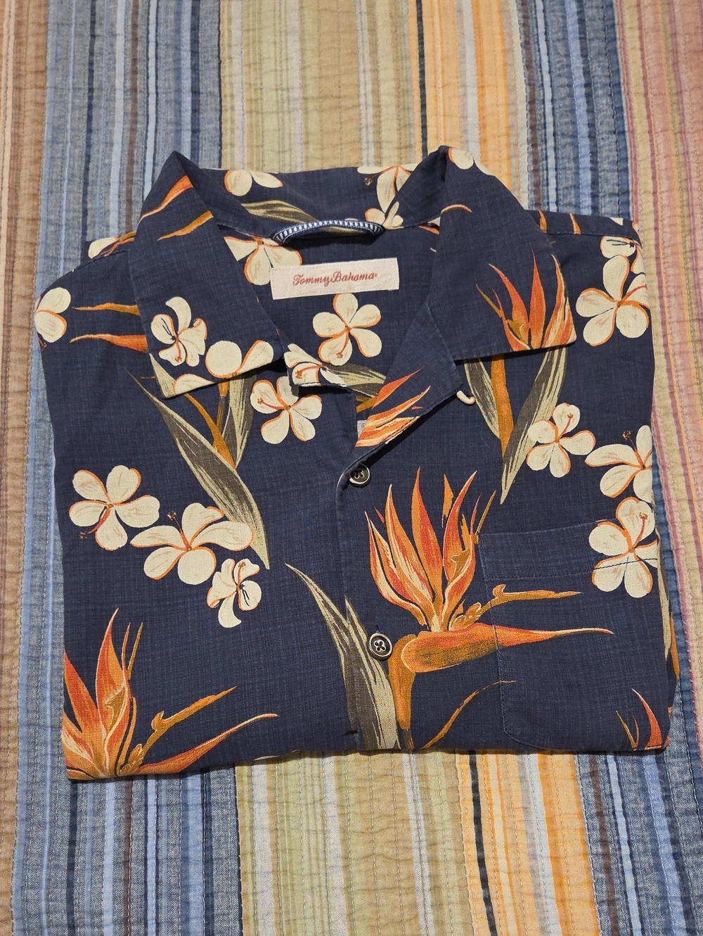 Tommy Bahama Navy Hawaiian Floral Button-Down Shirt Men' Medium